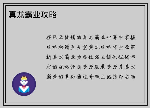 真龙霸业攻略