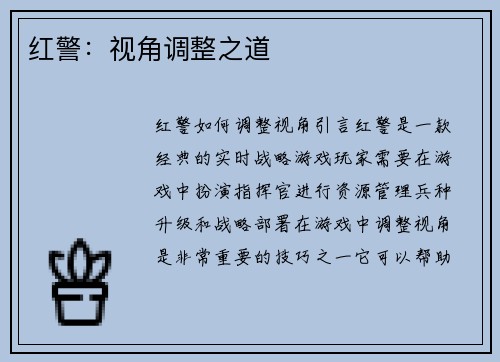 红警：视角调整之道