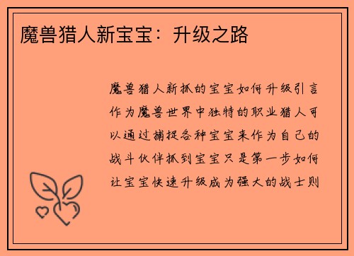 魔兽猎人新宝宝：升级之路
